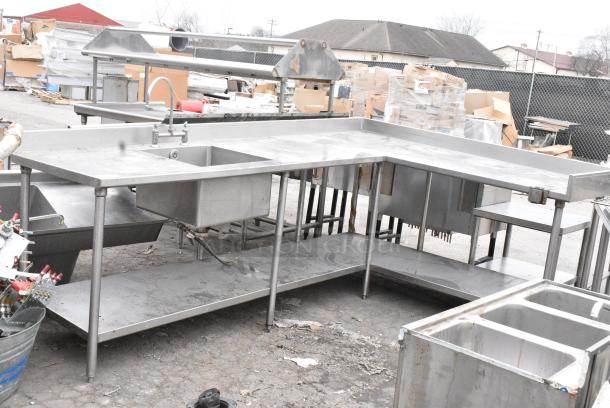 Stainless Steel L Shaped Counter w/ Sink Bay and Under Shelf. - Image 3 of 7