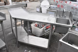 Stainless Steel Counter w/ Single Bay Sink and Under Shelf.