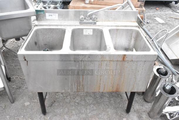 Stainless Steel 3 Bay Sink w/ Faucet and Handles. - Image 1 of 6