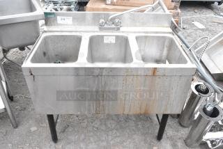 Stainless Steel 3 Bay Sink w/ Faucet and Handles.