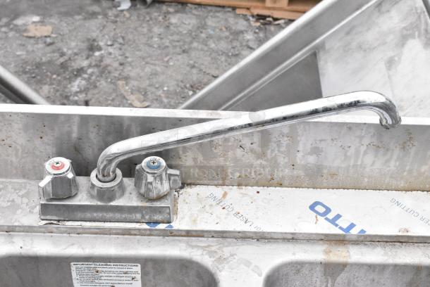 Stainless Steel 3 Bay Sink w/ Faucet and Handles. - Image 5 of 6