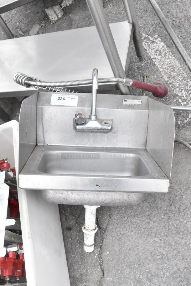 Stainless Steel Single Bay Wall Mount Sink w/ Faucet, Handles and Side Splash Guards. - Image 1 of 5