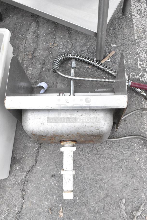 Stainless Steel Single Bay Wall Mount Sink w/ Faucet, Handles and Side Splash Guards. - Image 2 of 5