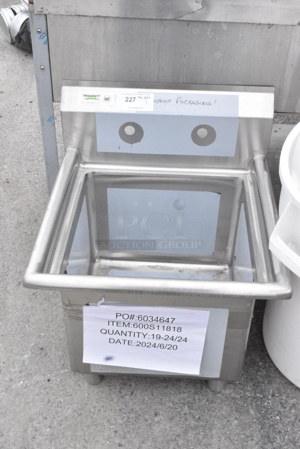 BRAND NEW SCRATCH AND DENT! Regency 600S11818 Stainless Steel Single Bay Sink. No Legs. - Image 1 of 4