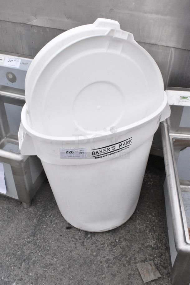 Bakers Mark White Poly Trash Can w/ 4 Lids. - Image 1 of 5