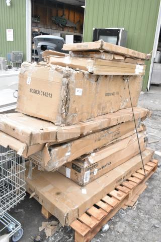 10 BRAND NEW SCRATCH AND DENT! Items Including 600UT1848S Regency Adjustable Stainless Steel Work Table Undershelf for 18" x 48" Tables - 18 Gauge, Avantco 178SS1236 12" x 36 1/4" Stainless Steel Single Deck Overshelf, 600B31014213 Regency 3 Bowl Underbar Sink with Two Drainboards - 60" x 18 3/4", 423HSW2072 ServIt 72" Stainless Steel Heated Shelf Warmer - 1152W, 120V, 460EG2460DR1 Regency 24" x 60" Green Epoxy Wire Drying Rack Shelf - 1 1/4" Slots, 465B1848KE5 Steelton 18" x 48" NSF Black Epoxy 5-Shelf Kit with 72" Posts, 600ES3060G Regency 30" x 60" 16-Gauge Stainless Steel Equipment Stand with Galvanized Undershelf. 10 Times Your Bid! May Be Missing Pieces.