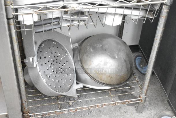 Chrome Finish 3 Tier Wire Shelving Unit w/ Contents Including Stainless Steel Drop In Bins. BUYER MUST DISMANTLE. PCI CANNOT DISMANTLE FOR SHIPPING. PLEASE CONSIDER FREIGHT CHARGES. - Image 5 of 5