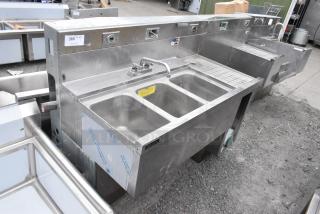 Perlick Stainless Steel 3 Bay Sink w/ Right Side Drain Board, Faucet and Handles.
