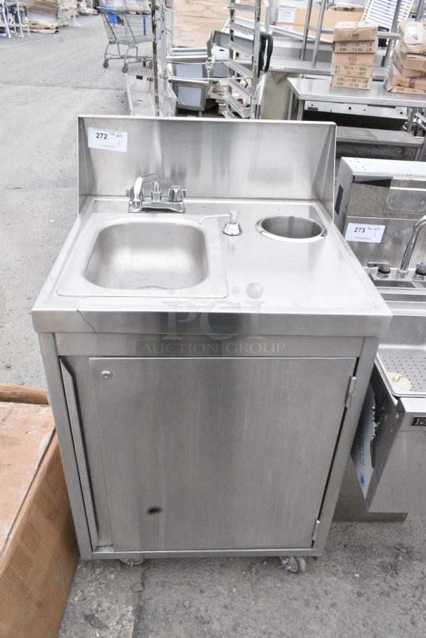Stainless Steel Portable Single Bay Sink w/ Faucet and Handles on Commercial Casters. - Image 1 of 7