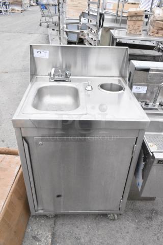 Stainless Steel Portable Single Bay Sink w/ Faucet and Handles on Commercial Casters.