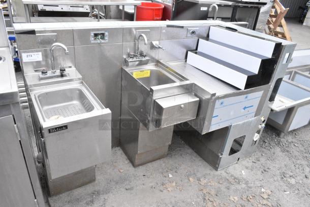 Perlick Stainless Steel Unit w/ 2 Single Bay Sink Bays, Drain Board and Bottle Merchandiser Stand. - Image 1 of 11