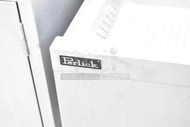Perlick Stainless Steel Unit w/ 2 Single Bay Sink Bays, Drain Board and Bottle Merchandiser Stand. - Image 3 of 11