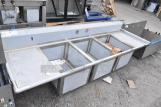 BRAND NEW SCRATCH AND DENT! Regency 600S31824218 Stainless Steel 3 Bay Sink w/ Dual Drain Boards. No Legs.