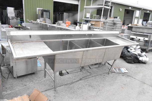 Stainless Steel 3 Bay Sink w/ Dual Drain Boards - Image 1 of 8