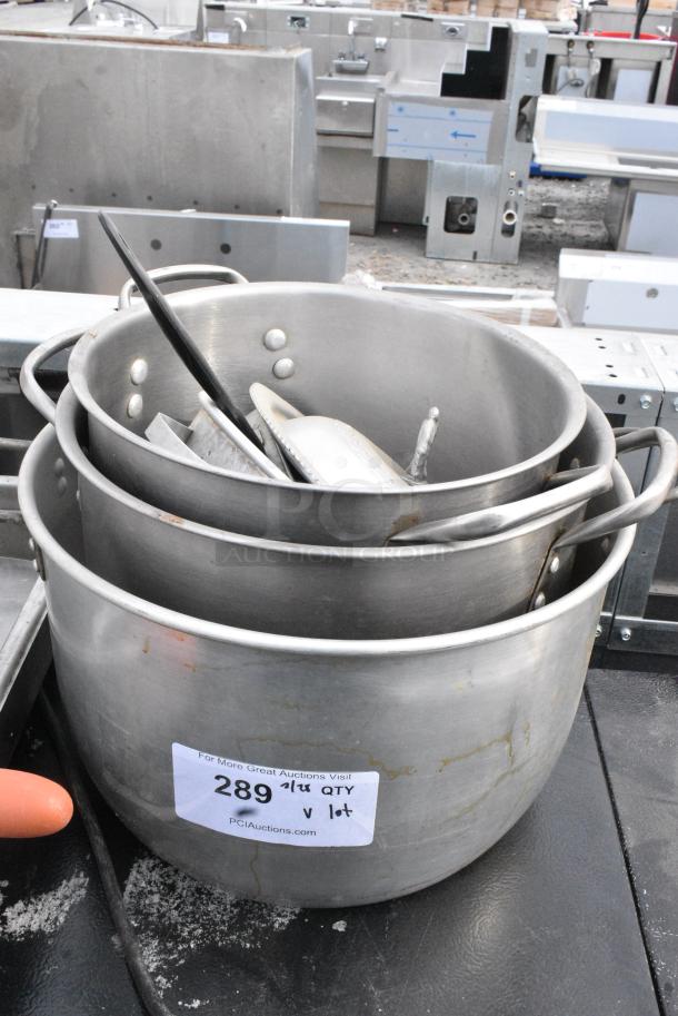 ALL ONE MONEY! Lot of Various Items Including Metal Stock Pots, Utensils and Poly Bins. - Image 2 of 6