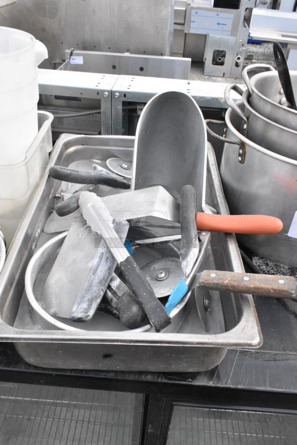 ALL ONE MONEY! Lot of Various Items Including Metal Stock Pots, Utensils and Poly Bins. - Image 4 of 6