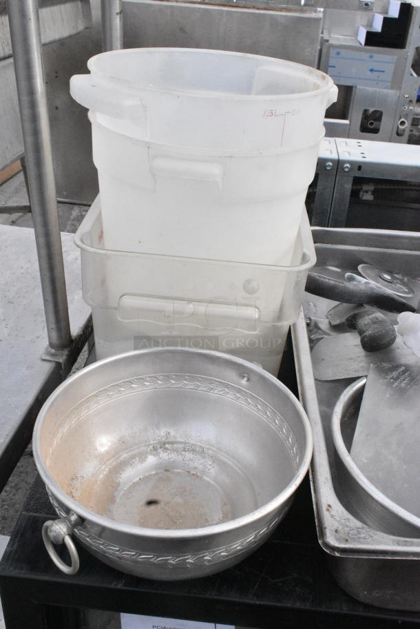 ALL ONE MONEY! Lot of Various Items Including Metal Stock Pots, Utensils and Poly Bins. - Image 6 of 6