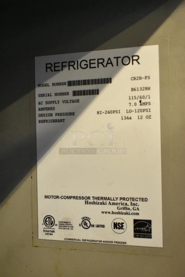 Hoshizaki CR2B-FS Stainless Steel Commercial 2 Door Reach In Cooler on Commercial Casters. 115 Volts, 1 Phase. Tested and Working! - Image 7 of 7