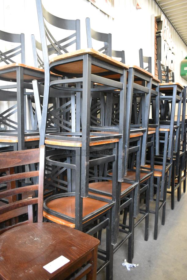 24 Black Metal Bar Height Chair w/ Wooden Seat. 24 Times Your Bid! - Image 2 of 4