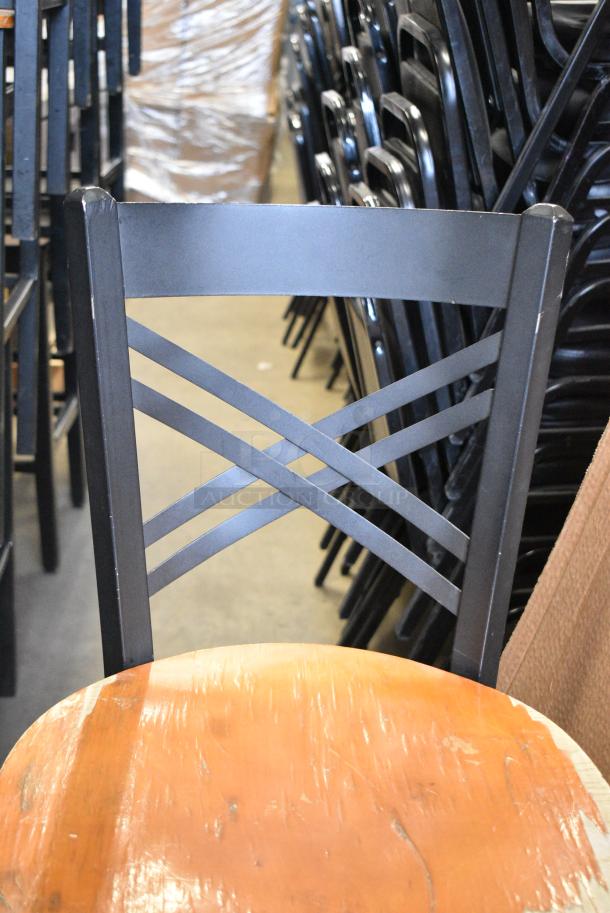 24 Black Metal Bar Height Chair w/ Wooden Seat. 24 Times Your Bid! - Image 3 of 4
