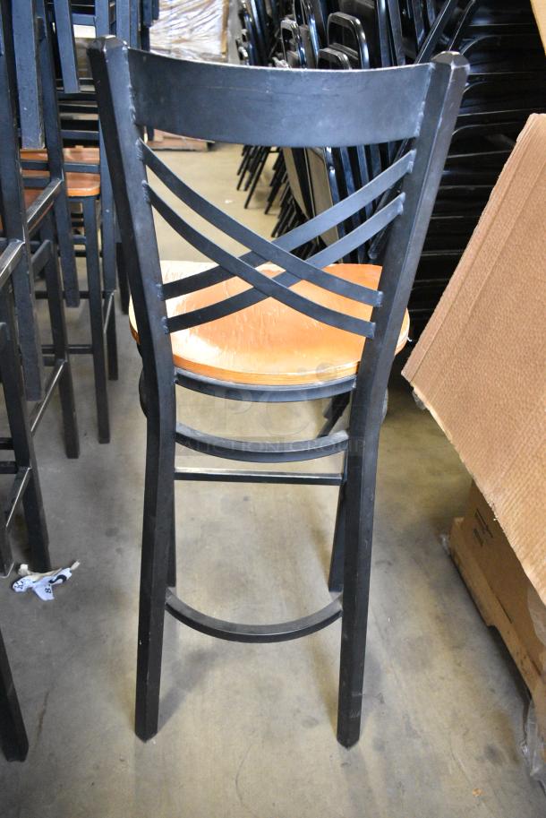 24 Black Metal Bar Height Chair w/ Wooden Seat. 24 Times Your Bid! - Image 4 of 4