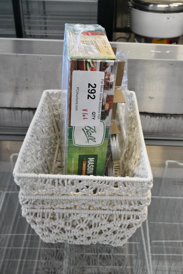 ALL ONE MONEY! Various Lot Including White Baskets and 6 Ball Mason Jar w/ Lid - Image 1 of 9