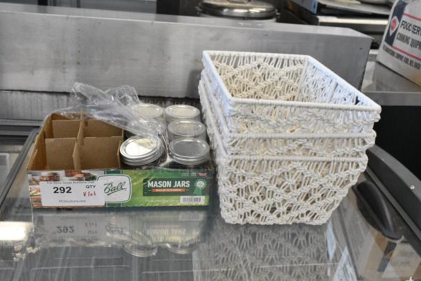 ALL ONE MONEY! Various Lot Including White Baskets and 6 Ball Mason Jar w/ Lid - Image 2 of 9