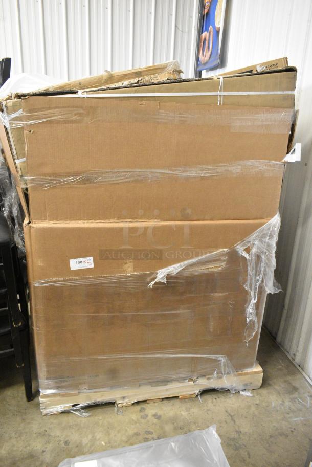 28 BRAND NEW SCRATCH AND DENT! Boxes Including 16430RTFBAW Lancaster Table & Seating 30" Round Thermo-Formed MDF Table Top with Barnwood Finish, 3493030TCB Lancaster Table & Seating 30" x 30" Laminated Square Table Top Reversible Cherry / Black, 600DOS1248 Regency Stainless Steel Double Deck Overshelf - 12" x 48" x 32". 28 Times Your Bid! - Image 1 of 9