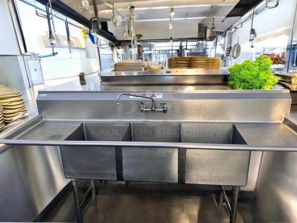 Excellent Stainless Steel 3-Compartment Sink with Dual Drainboards - Image 1 of 9