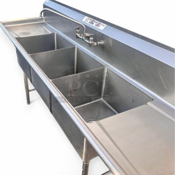 Excellent Stainless Steel 3-Compartment Sink with Dual Drainboards - Image 8 of 9