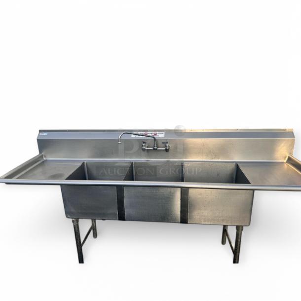 Excellent Stainless Steel 3-Compartment Sink with Dual Drainboards - Image 9 of 9