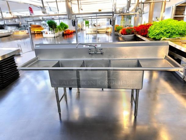 Excellent Stainless Steel 3-Compartment Sink with Dual Drainboards - Image 5 of 9