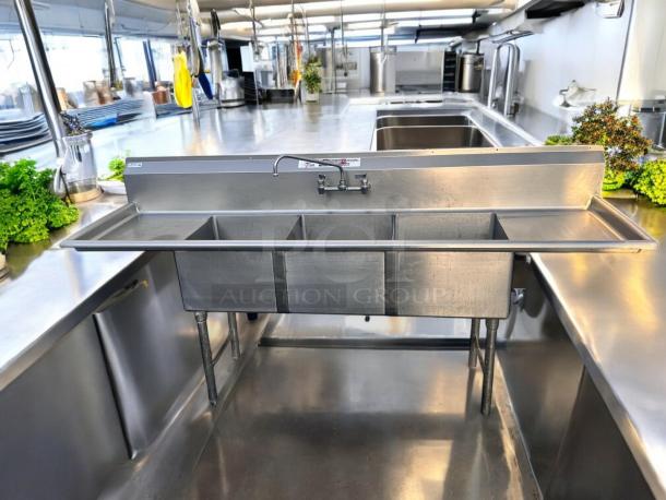 Excellent Stainless Steel 3-Compartment Sink with Dual Drainboards - Image 6 of 9