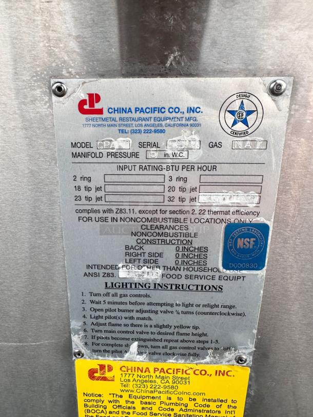 Excellent China Pacific Commercial Double Gas Wok Range – Tested and Working! - Image 16 of 16