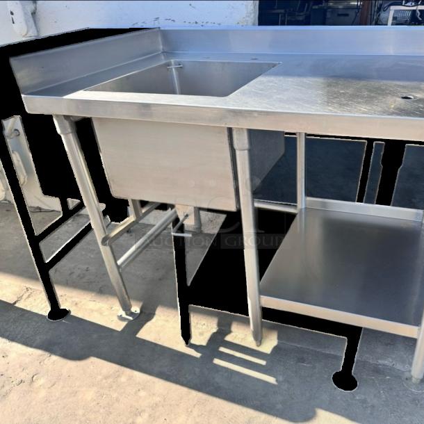 Very Good Stainless Steel Commercial Sink Table with Backsplash - Image 5 of 11