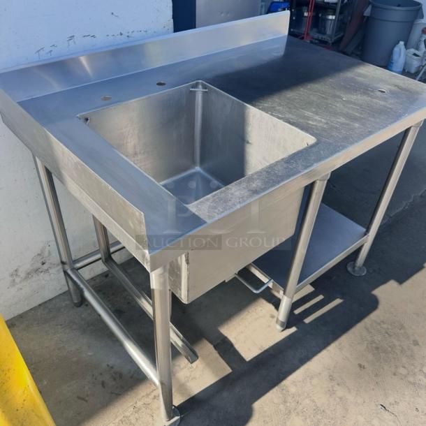 Very Good Stainless Steel Commercial Sink Table with Backsplash - Image 10 of 11