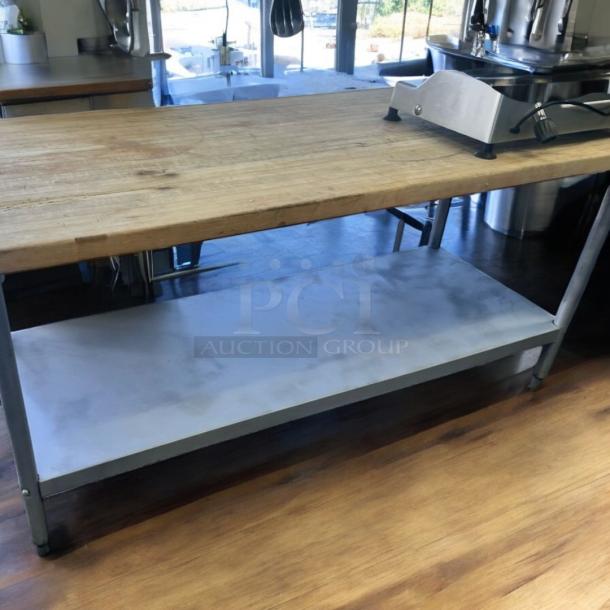 Excellent Heavy-Duty Butcher Block Prep Table with Lower Shelf - Image 1 of 7