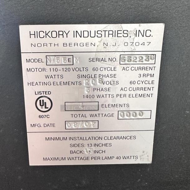 Excellent Condition Hickory Industries J55E Commercial Rotisserie Oven – 120V – Tested & Working! - Image 9 of 9