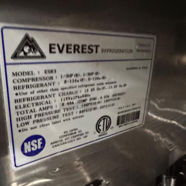 Excellent Condition Everest ESR3 Commercial Refrigerator – 110V – Tested & Working! - Image 6 of 6
