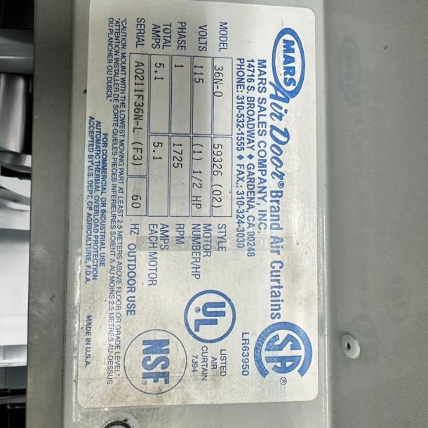 Excellent Condition Mars 36N-O Air Curtain – 115V – Tested & Working! - Image 8 of 8