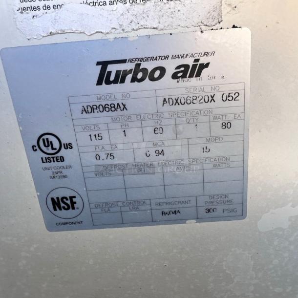 Excellent Condition Turbo Air ADR068AX Unit Cooler – 115V – Tested & Working! - Image 7 of 8