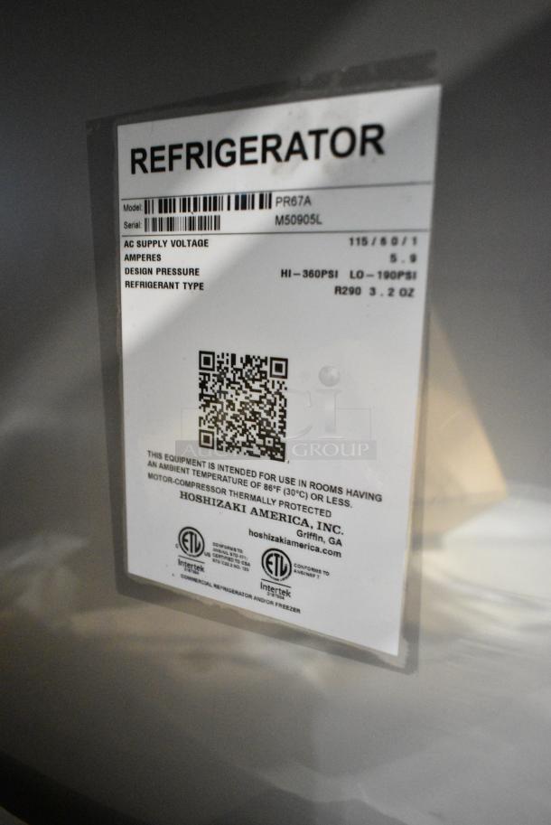 BRAND NEW! 2024 Hoshizaki PR67A Stainless Steel Commercial 67" 2 Door Refrigerated Pizza Prep Table. 115 Volts, 1 Phase. Tested and Working! - Image 9 of 9