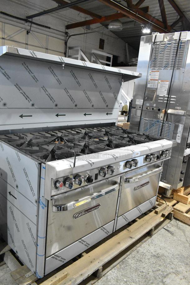 BRAND NEW! Southbend 4601DD Stainless Steel Commercial Propane Gas Powered 10 Burner Range w/ 2 Ovens, Over Shelf and Back Splash. - Image 2 of 10