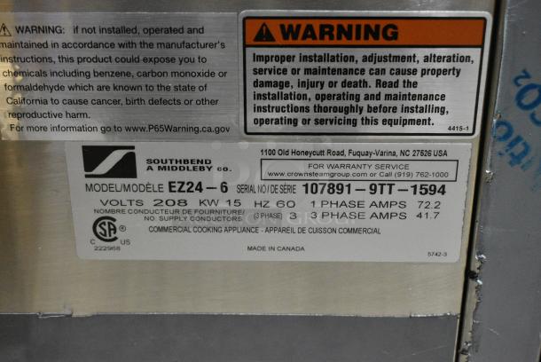 BRAND NEW! Southbend EZ24-6 Stainless Steel Commercial Electric Powered Single Deck Convection  Boilerless Steam Cabinet. 208 Volts, 1/3 Phase. - Image 6 of 6