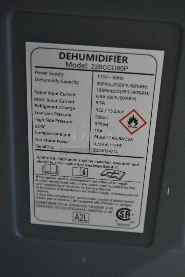 BRAND NEW SCRATCH AND DENT! Boltic 22BMCD70P 110 Pint Steel Commercial Dehumidifier with Drain Hose and Wheels. 115 Volts, 1 Phase. - Image 10 of 10