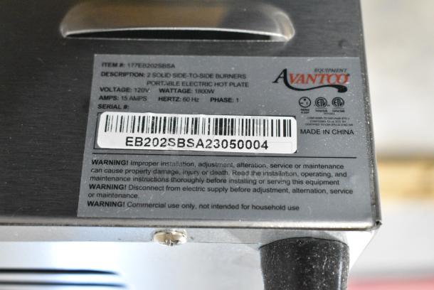 BRAND NEW SCRATCH AND DENT! Avantco 177EB202SBSA Double Burner Solid Top Stainless Steel Portable Electric Side-by-Side Hot Plate. 120 Volts, 1 Phase. - Image 8 of 9