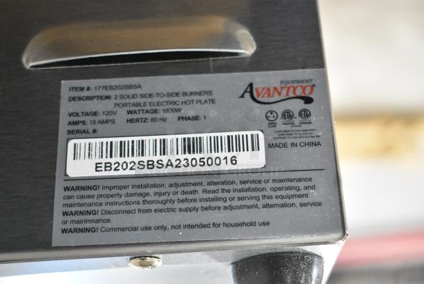 BRAND NEW SCRATCH AND DENT! Avantco 177EB202SBSA Double Burner Solid Top Stainless Steel Portable Electric Side-by-Side Hot Plate. 120 Volts, 1 Phase. - Image 7 of 7