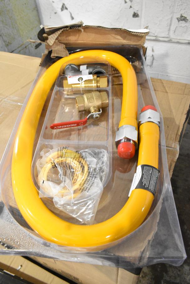 BRAND NEW SCRATCH AND DENT! Regency 600GKM1060 60" Mobile Gas Connector Hose Kit with 2 Elbows, Full Port Valve, Restraining Device, and Quick Disconnect - 1" - Image 1 of 2
