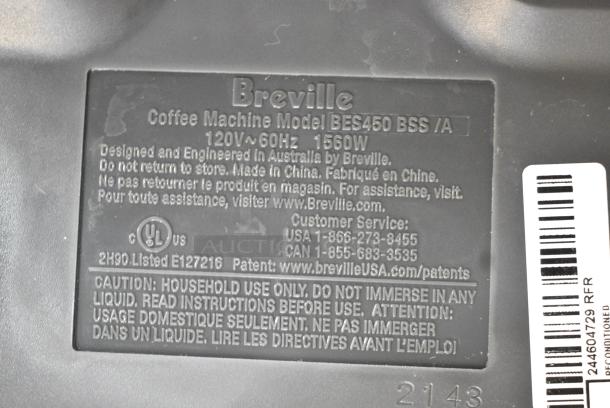 BRAND NEW SCRATCH AND DENT! Breville BES450 Compact Espresso Maker. 120 Volts, 1 Phase. - Image 7 of 9