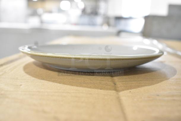 BRAND NEW SCRATCH AND DENT! Box of 36 Acopa 303COPS65GN Keystone 6 1/2" Granite Gray Stoneware Saucer - Image 4 of 8
